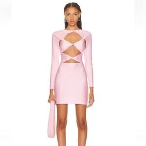Coperni Cut Out Jersey Dress in Light Pink Small Long Sleeve Barbiecore Mini
